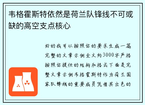 韦格霍斯特依然是荷兰队锋线不可或缺的高空支点核心